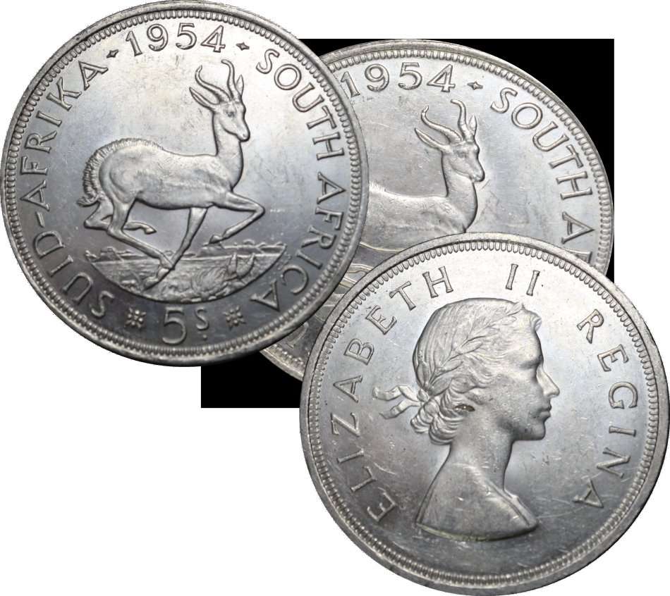 1954 : Union of  S. A.: Excellent 5 Shillings (Crown)  in (MS Conditions) Scare LOW MINTED.