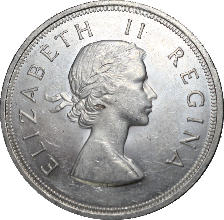 1954 : Union of  S. A.: Excellent 5 Shillings (Crown)  in (MS Conditions) Scare LOW MINTED.