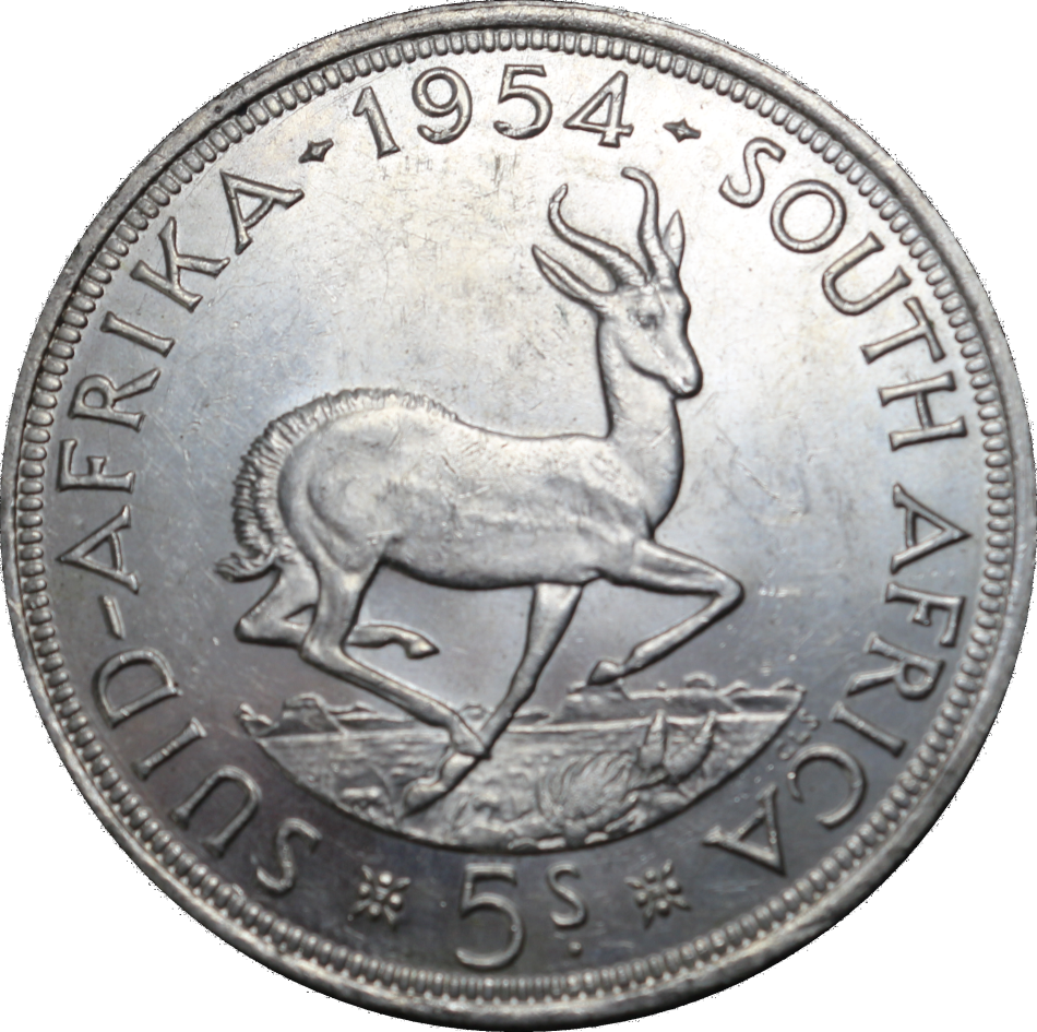 1954 : Union of  S. A.: Excellent 5 Shillings (Crown)  in (MS Conditions) Scare LOW MINTED.