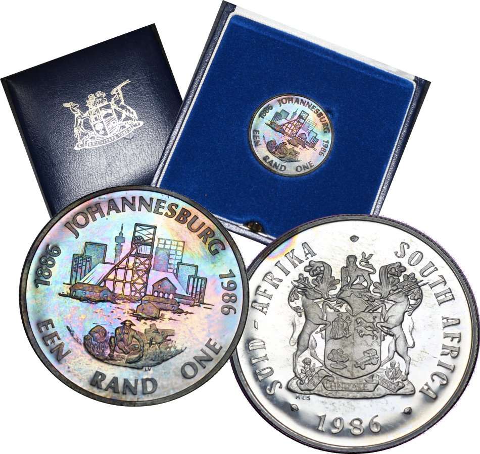 1986 : Republic of  S. A.: Original Tone, One Rand Proof: Issue: JOHANNESBURG (1886-1986).