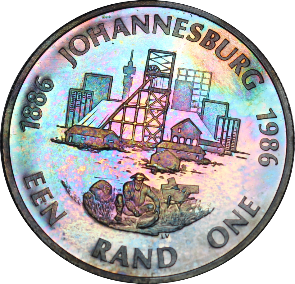1986 : Republic of  S. A.: Original Tone, One Rand Proof: Issue: JOHANNESBURG (1886-1986).