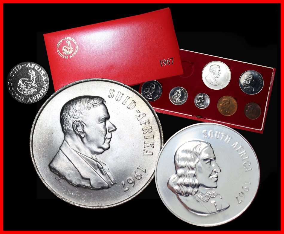 1967 : Rep. of  South Africa : Proof Coins : One Rand is UNC : in Long Box, as per Photo.