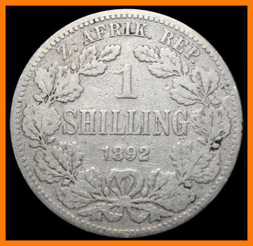 Z.A.R : One Shillings 1892 : Coin in Circulated Conditions Only 129.627 Minted, Please as per Photo.