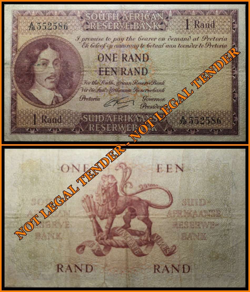 South African Bank Note : ONE RAND - EEN RAND - G Rissik. Circulated Note, as per Photo.