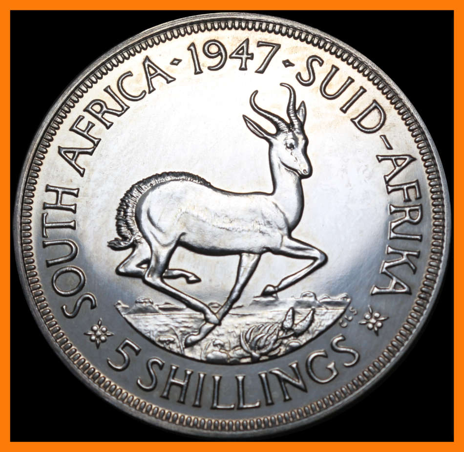 1947 Union of S.A. Five Shillings : Excellent PROOF Coin in HIGH Grade, as per Photo.