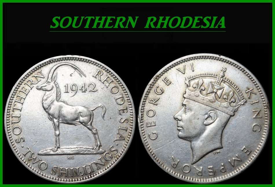 1942: SOUTHERN RHODESIA : TWO SHILLINGS  : Silver Coin in Circulated Condition, as per Photo.