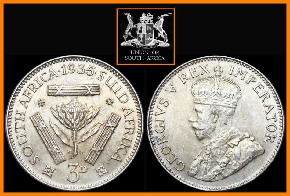 1935 : Union of S.A. : 3 PENCE  in ( GOOD CONDITIONS), as per Photo.