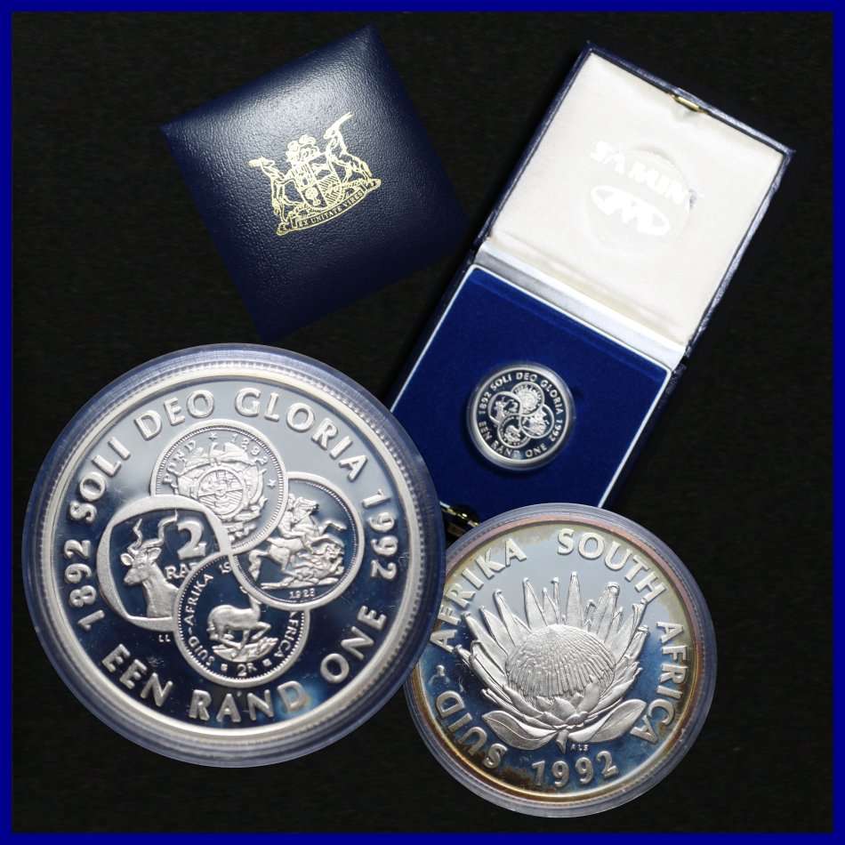 1992 : Republic of  S. A.: Original Tone, One Rand Proof: Issue : COINAGE CENTENNIAL.