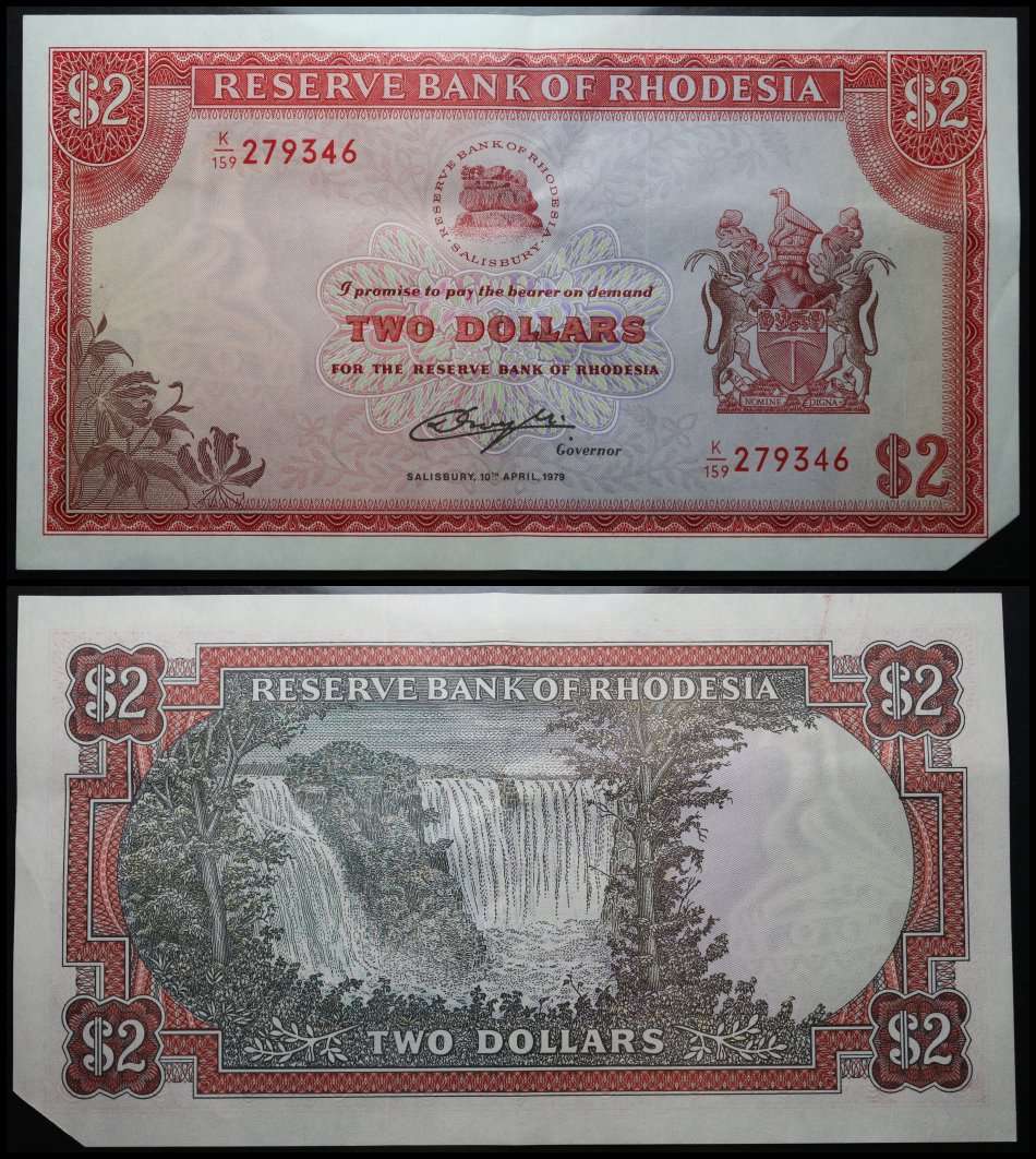 RHODESIA  :  TWO DOLLARS (SALISBURY 10TH  APRIL, 1979) (AUNC) Good Condition.
