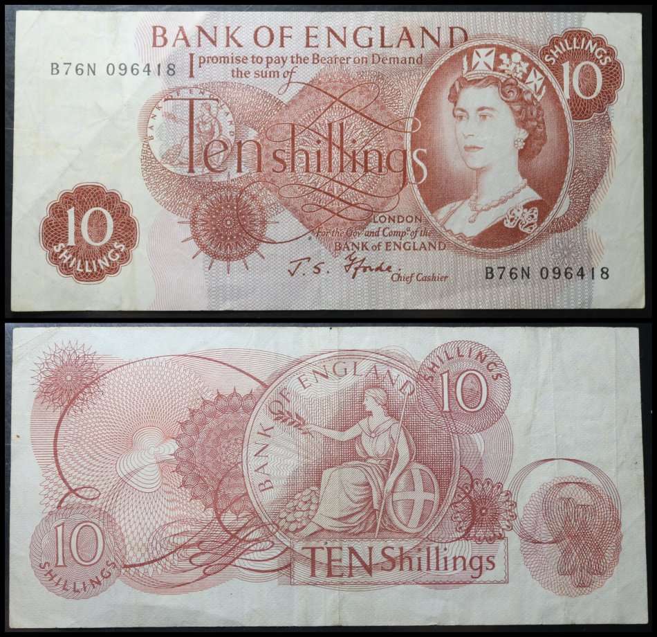 ENGLAND BANK NOTE : TEN SHILLINGS :  Circulated Note : Good Conditions, as per Photo.