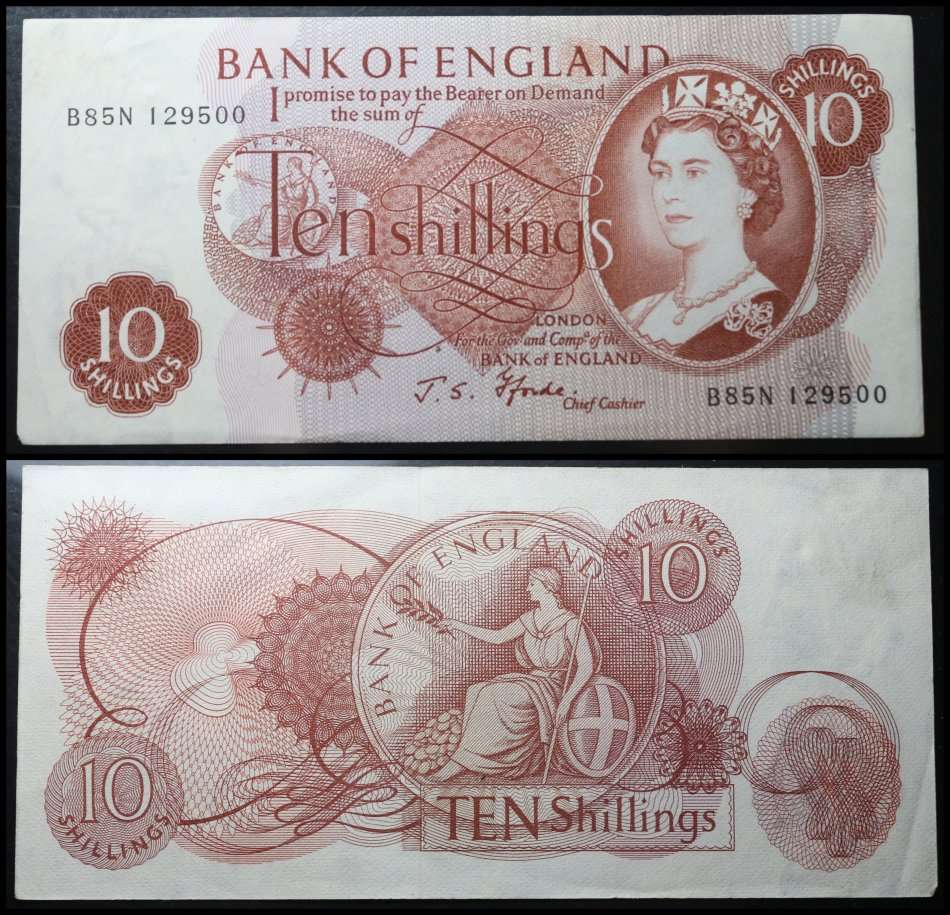 ENGLAND BANK NOTE : TEN SHILLINGS :  Circulated Note : Good Conditions, as per Photo.