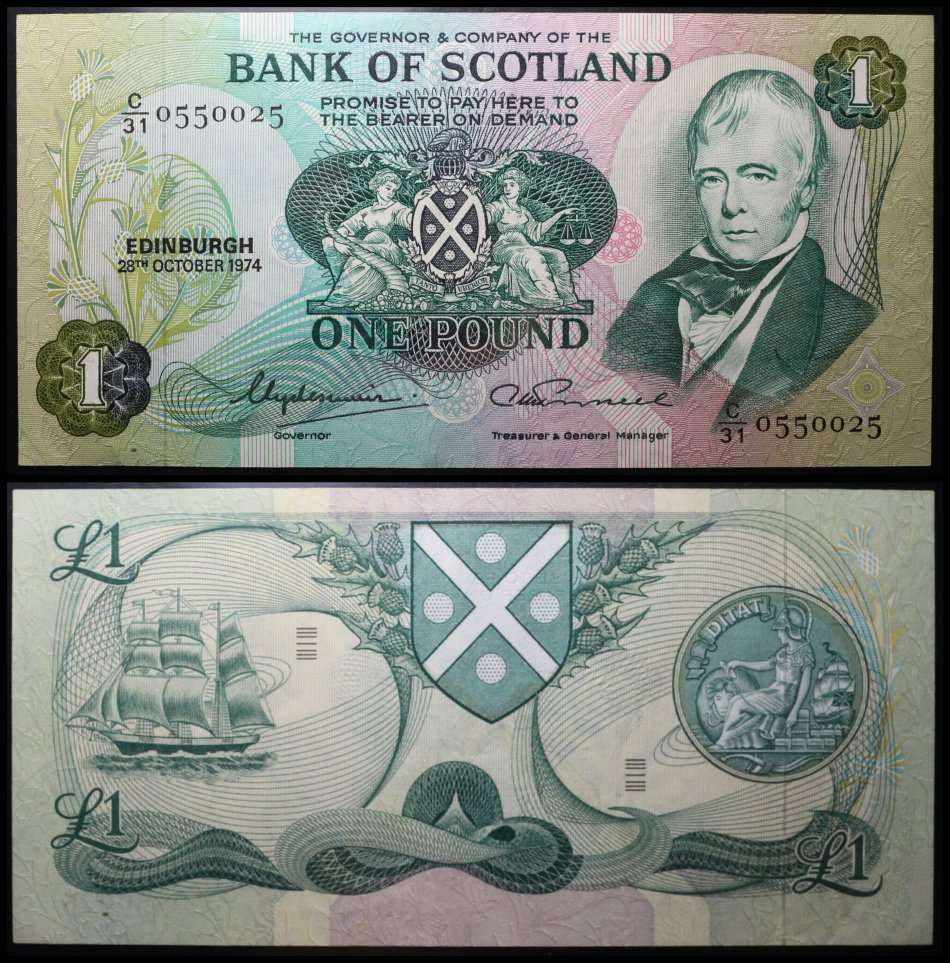 1974 : SCOTLAND BANK NOTE : ONE POUND : Note UNC Conditions, as per Photo.