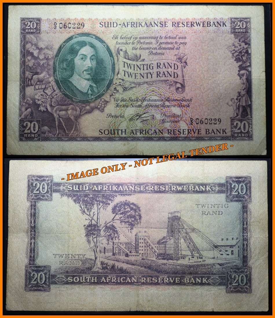 1962 : S. A. Bank Note : TWINTIG  RAND / TWENTY RAND   : G. RISSIK : (ONLY ISSUE)