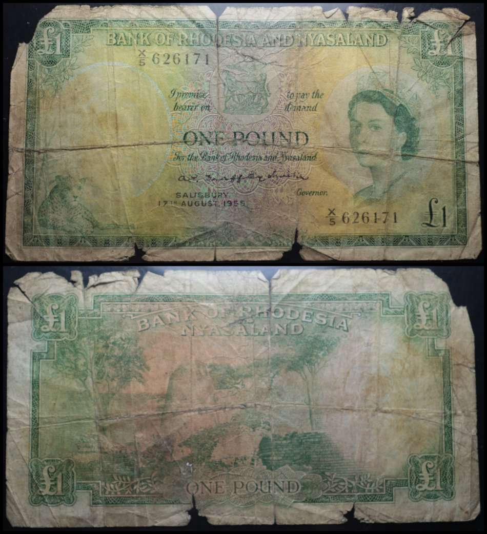RHODESIA AND NYASALAND :  ONE POUND (SALISBURY 17th AUGUST 1956) Circulated Note.