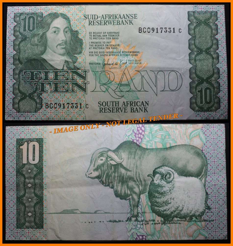 1990 S. A. Bank Note : TIEN RAND / TEN RAND  : GPC de KOCK :  (THIRD ISSUE 1990).