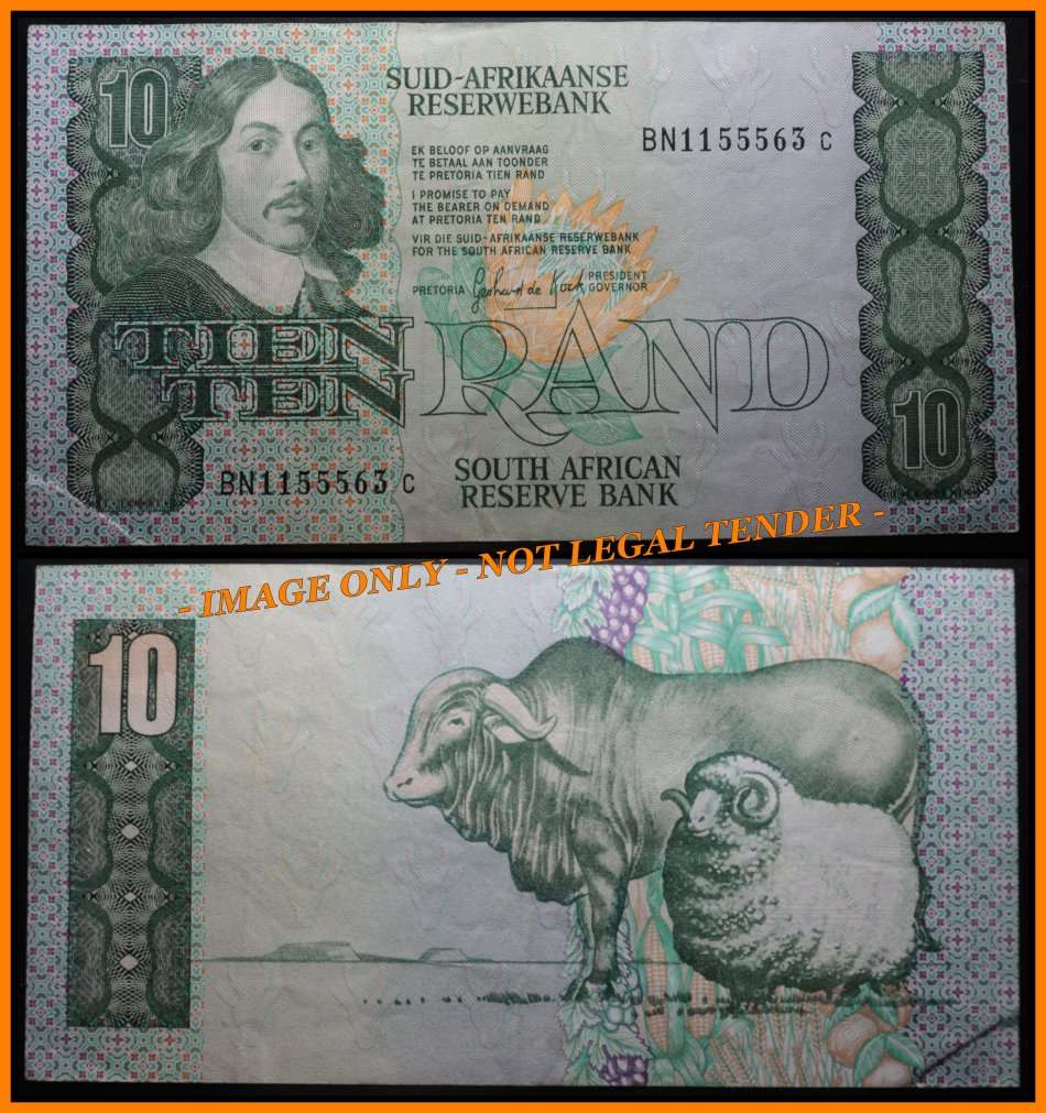 1990 S. A. Bank Note : TIEN RAND / TEN RAND  : GPC de KOCK :  (THIRD ISSUE 1990).