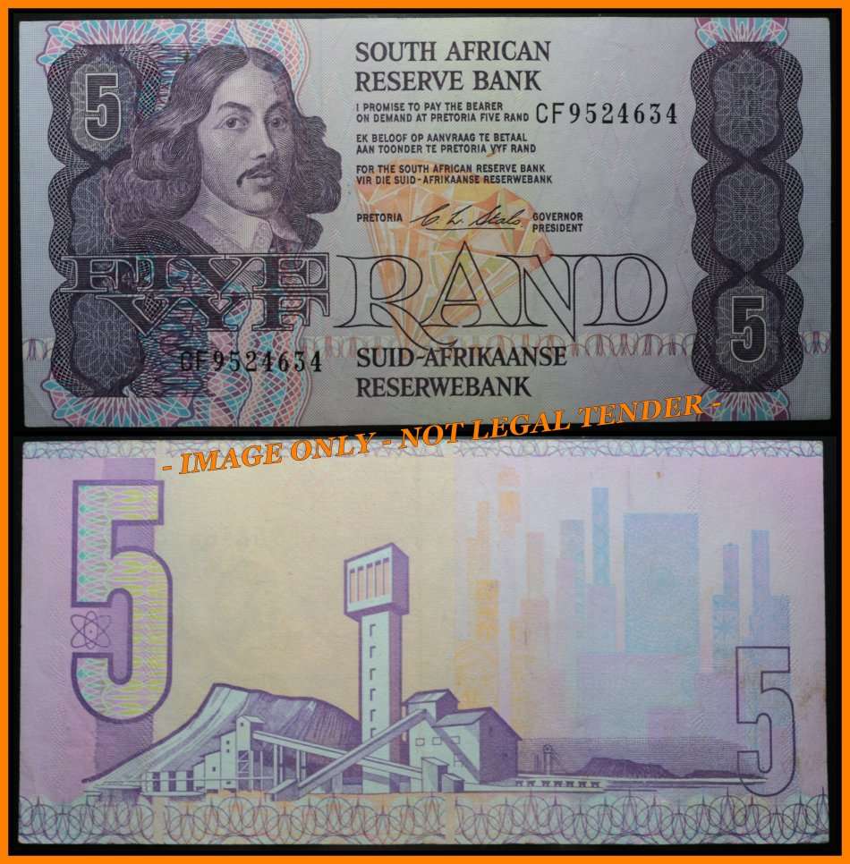 1990 S. A. Bank Note : FIVE RAND / VYF RAND : CL STALS :  (ONLY ISSUE 1990).