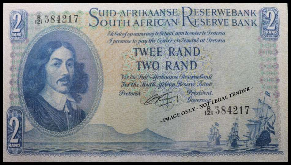 S. A. Bank Note : TWEE RAND / TWO RAND  : G. RISSIK : UNC RARE CONS. NUMBERS 217 TO 221 High Grade.