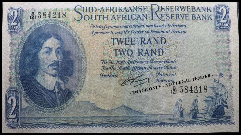 S. A. Bank Note : TWEE RAND / TWO RAND  : G. RISSIK : UNC RARE CONS. NUMBERS 217 TO 221 High Grade.