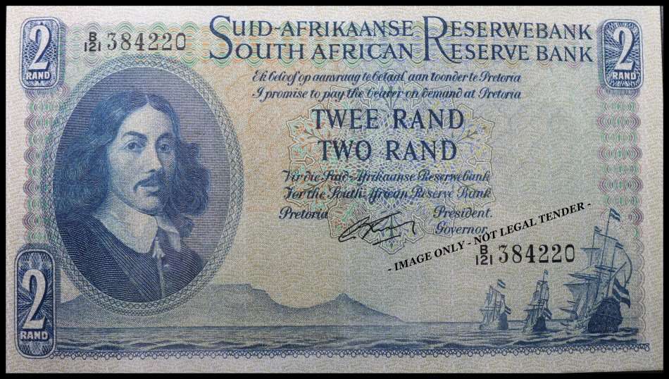 S. A. Bank Note : TWEE RAND / TWO RAND  : G. RISSIK : UNC RARE CONS. NUMBERS 217 TO 221 High Grade.