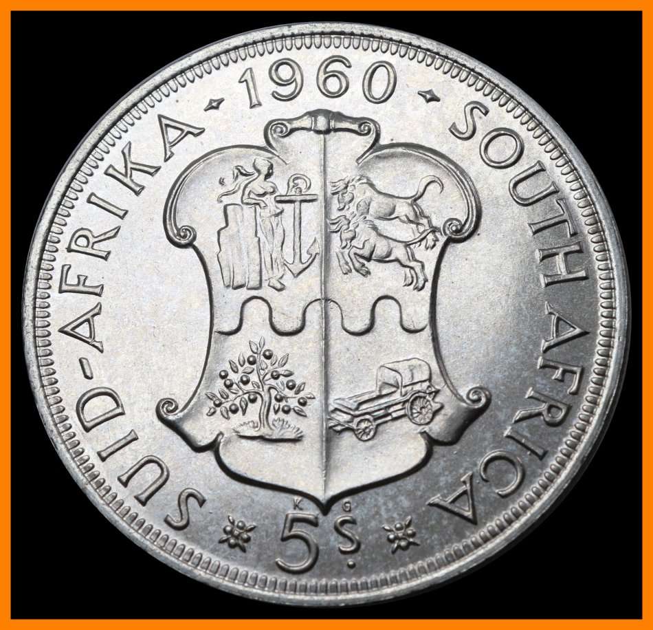 1960 Union of S.A. Five Shillings : Excellent PROOF Coin, as per Photo.