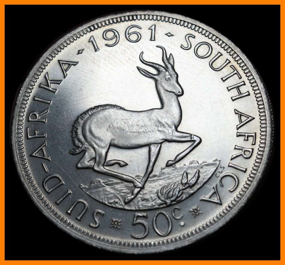 1961 Republic of S.A. : 50 Cent : Excellent PROOF Coin, as per Photo.