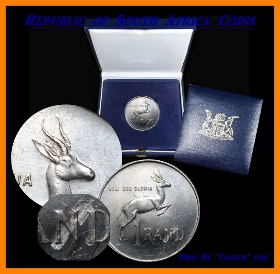 1966 : Rep. S.A : One Rand : Afrik : "Taggear" ear, Coin in AUNC Conditions + Error Coin?