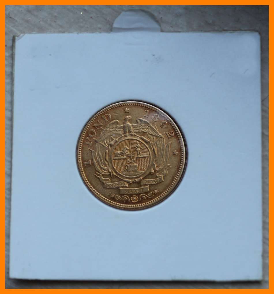 1892 : ZUID AFRIKAANSCHE  REPUBLIEK : ONE POND D/S Description Below, as per Photo.