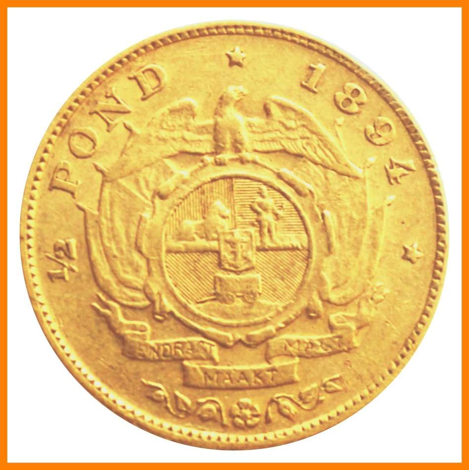 1894 : ZUID AFRIKAANSCHE  REPUBLIEK : 1/2 POND Good Grade, Descrition Below, as per Photo.