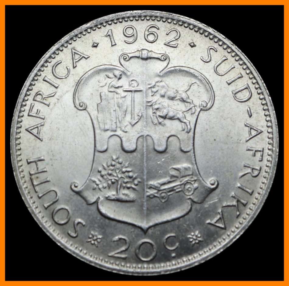 1962: Republic of S. A. : Twenty Cent  (Almost UNC Condition), as per Photo.