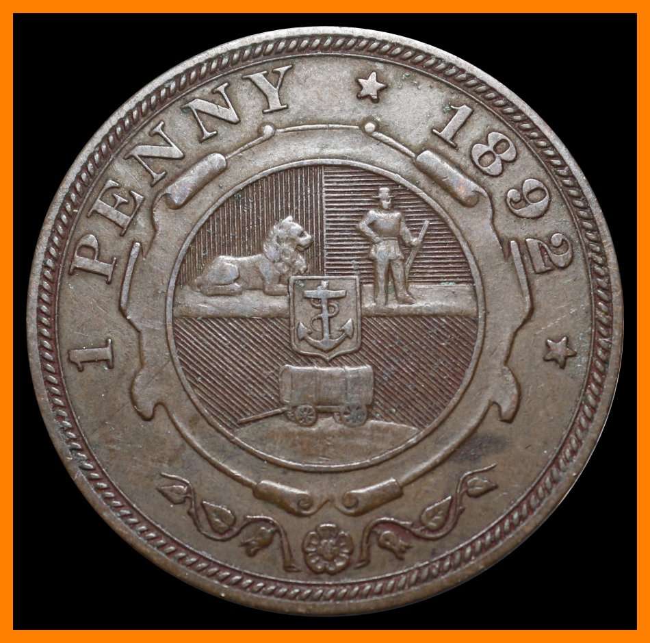 1892 : Z.A.R.. : PENNY : Coin Circulated  in Good Condition, as per Photo.