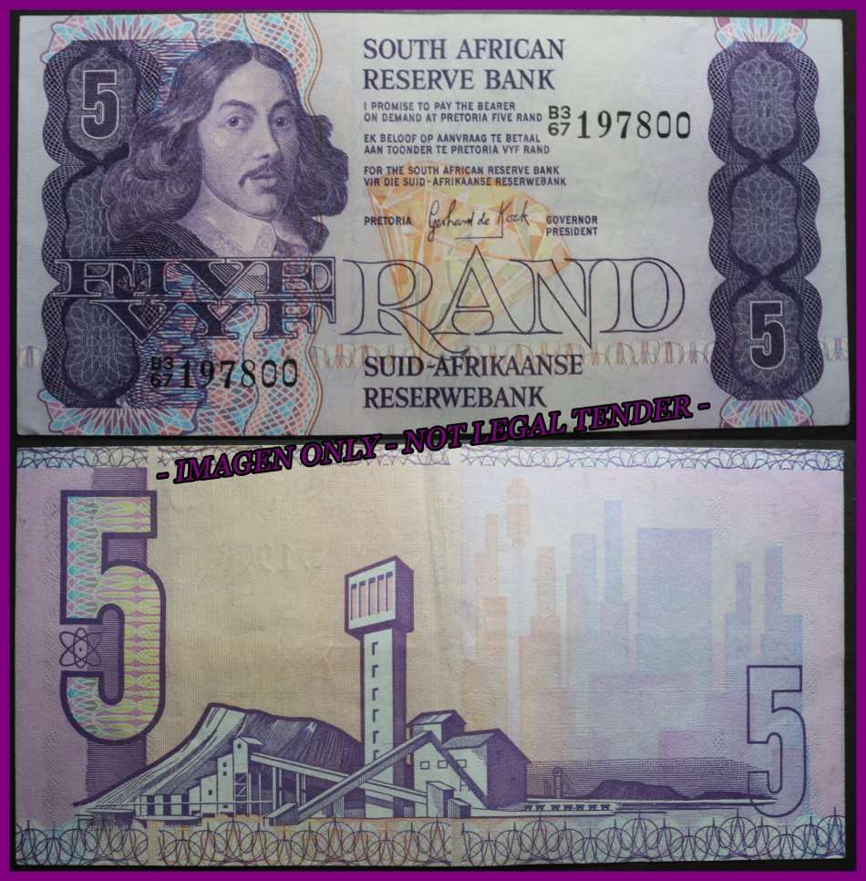 1981 S. A. Bank Note : FIVE RAND / VYF RAND : GPC de KOCK :  (SECOND ISSUE 1981).