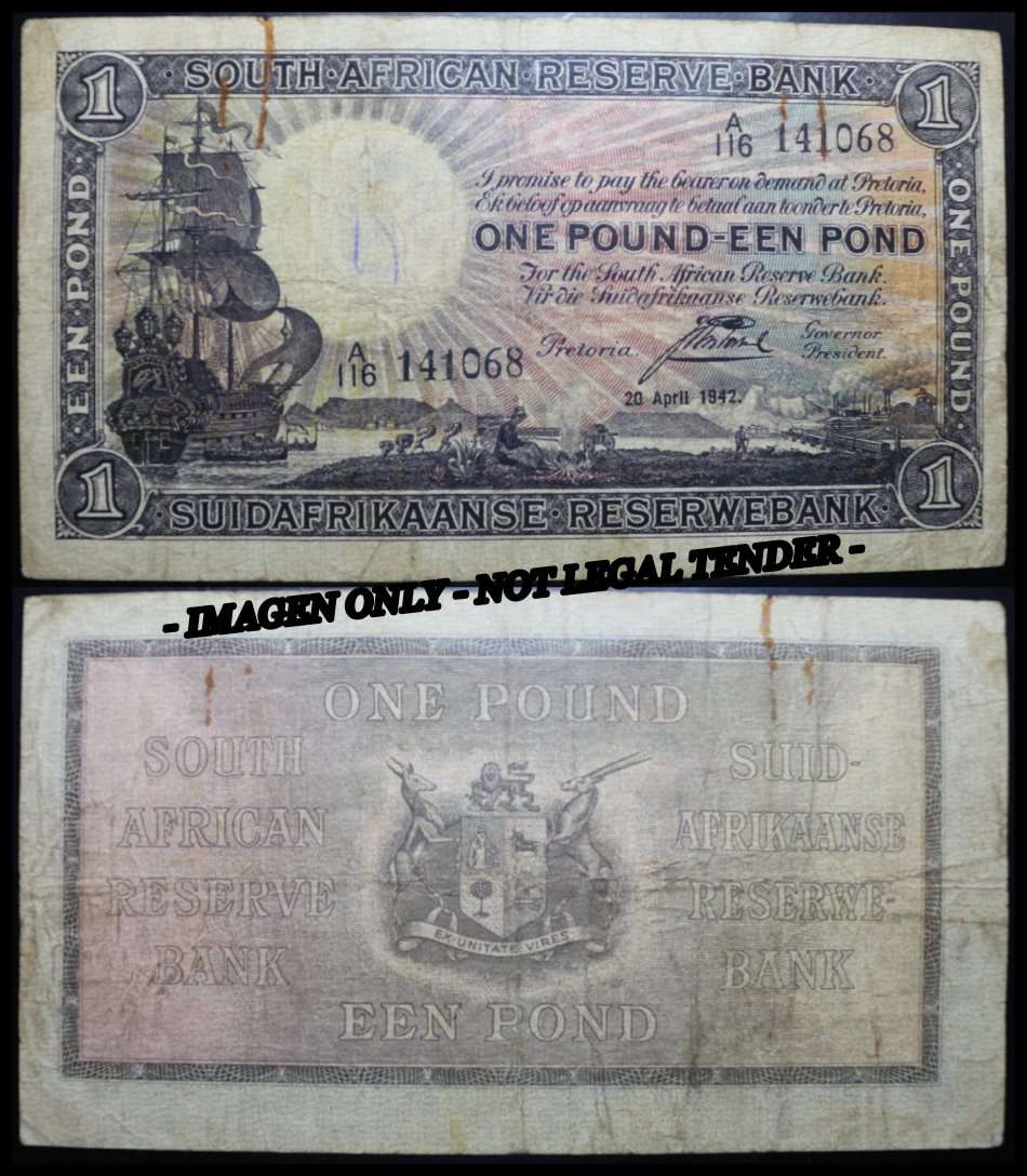 1942 : S. A. Bank Note : ONE POUND - EEN POND - 20 APRIL 1942 -  J. Postmus (ONLY ISSUE).