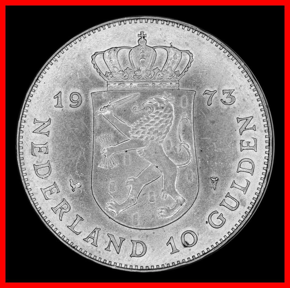 1973 : NETHERLANDS : 10 GULDEN : Coin in Almost UNC Condition , as per Photo.