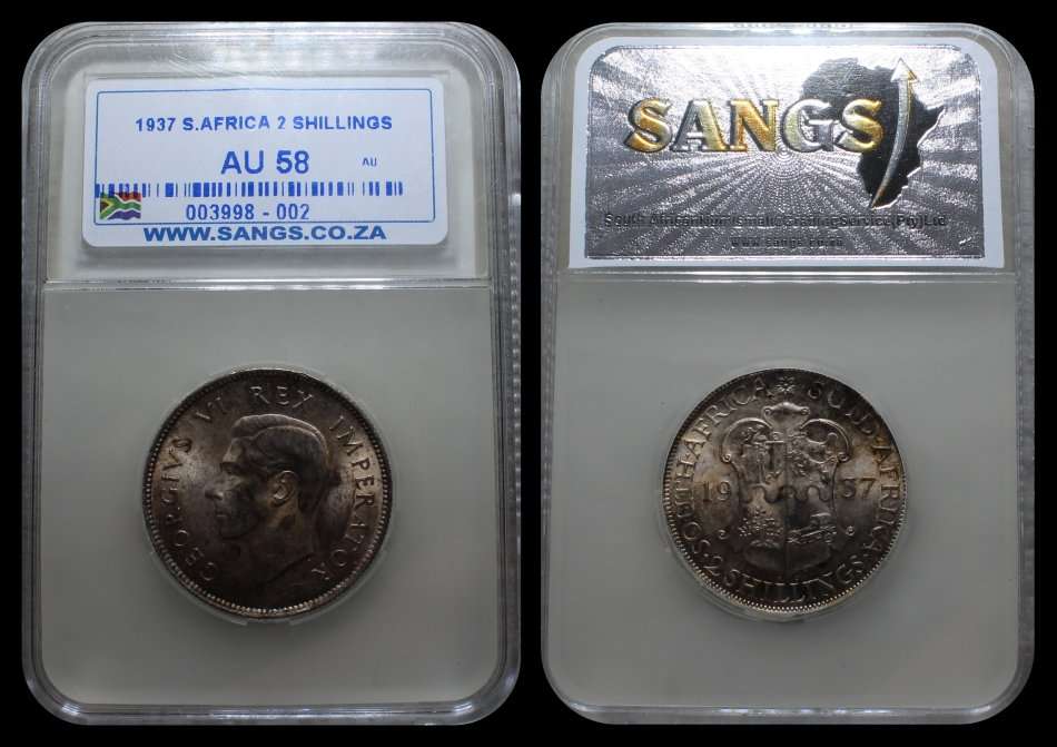 1937 Union of S.A. : 2 SHILLINGS :  Excellent Coin in Grade AU58 SANGS. as per Photo.
