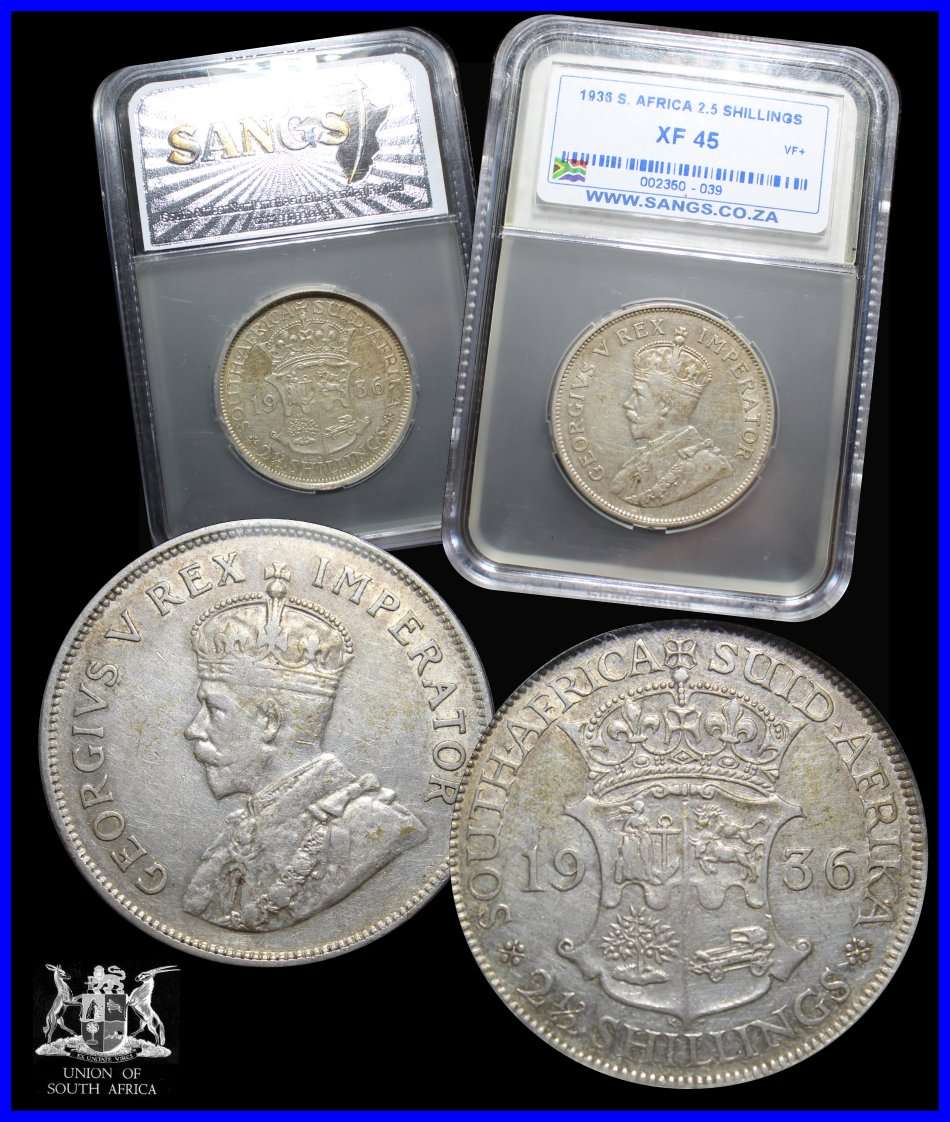 1936 Union of S.A. : 2 1/2  SHILLINGS :  Excellent Coin in Grade XF45 SANGS. as per Photo.