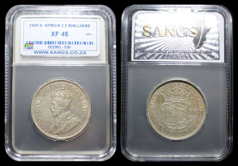 1936 Union of S.A. : 2 1/2  SHILLINGS :  Excellent Coin in Grade XF45 SANGS. as per Photo.