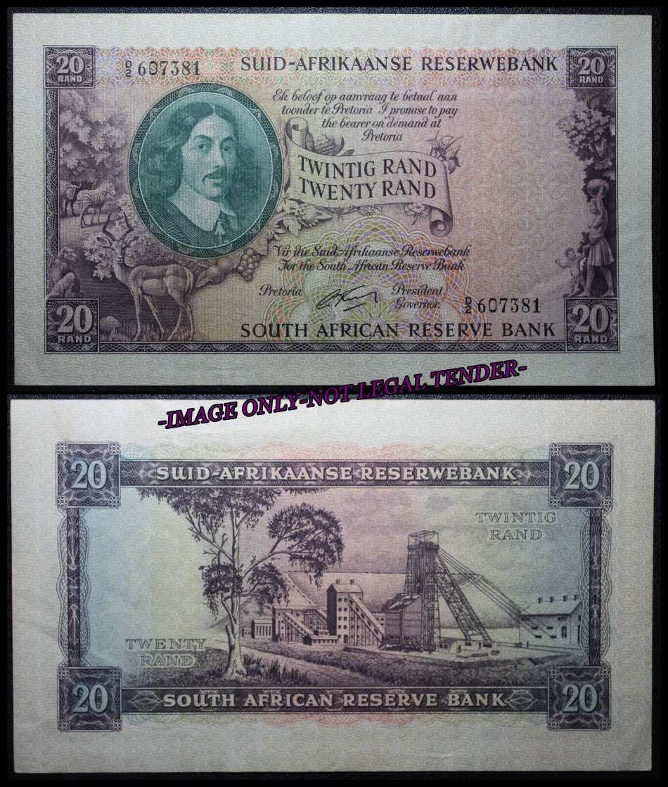 1962  S. A. Bank Note : TWINTIG  RAND / TWENTY RAND  : G. RISSIK : (ONLY ISSUE)