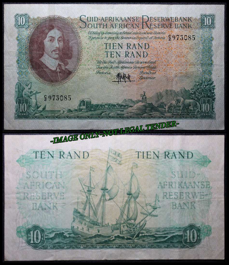 S. A. Bank Note :   TIEN RAND/TEN RAND : M.H. de KOCK. as per Photo.
