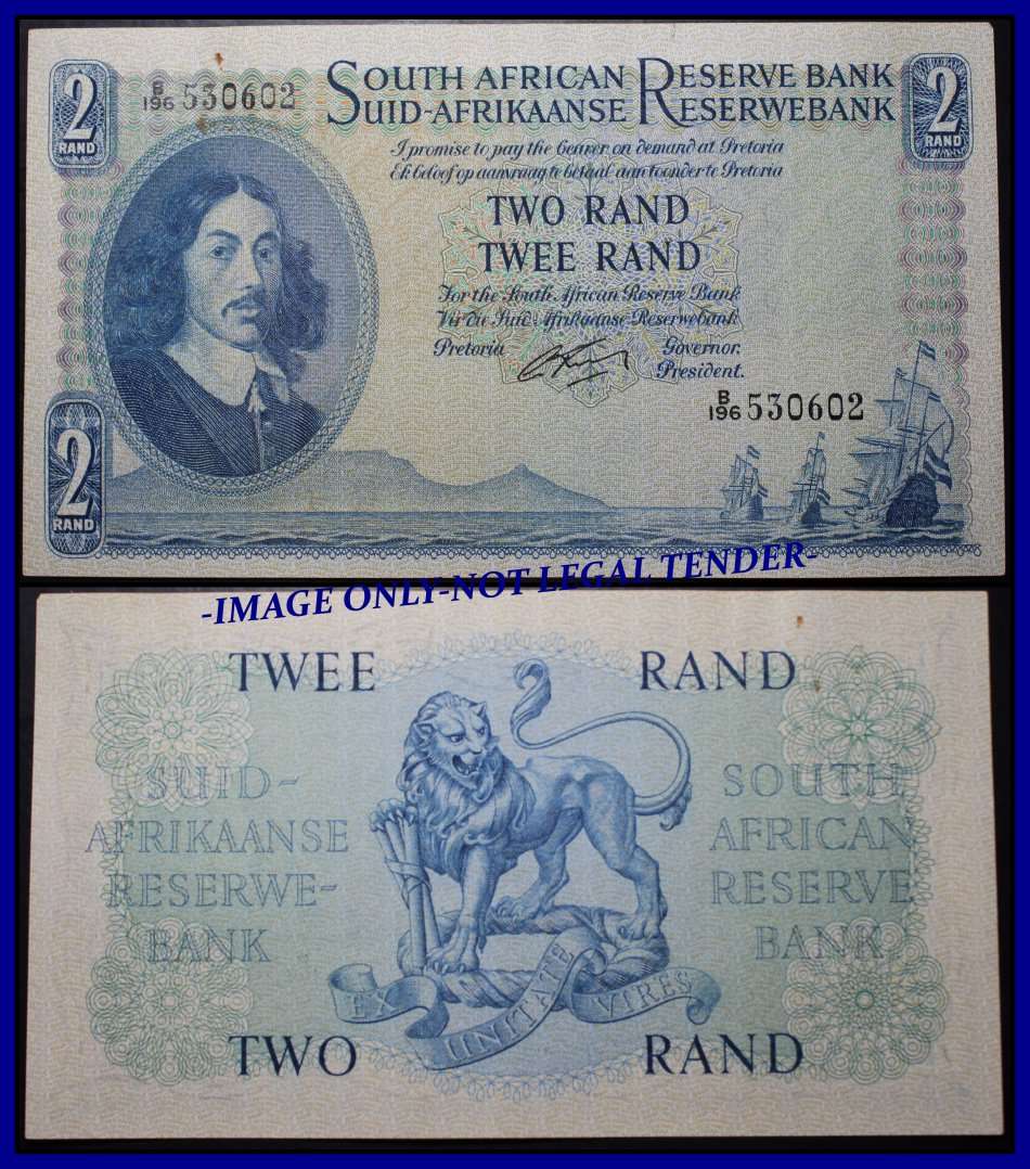 S. A. Bank Note :  TWO RAND/TWEE RAND   : G. RISSIK Almost UNC Conditions, as per Photo.