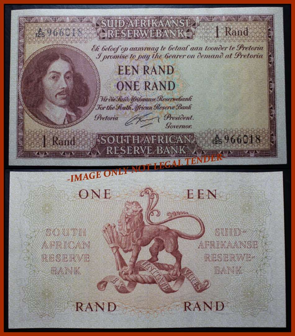 S. A. Bank Note :  EEN RAND - ONE RAND - G. RISSIK -  Almost UNC Condition. as per Photo.