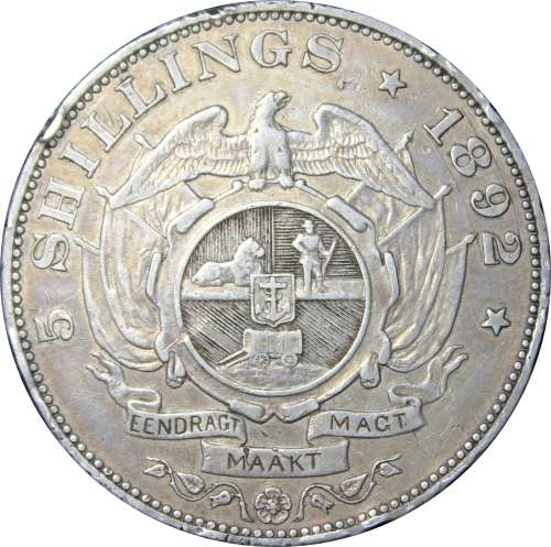 1892 Z.AR. : 5 Shillings :  DOUBLE SHAFT in Circulated Coinditions, RIM NICKS M4.327. As per Photo.