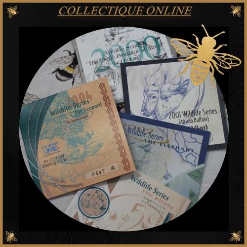 Wildlife Series : Leather Wallet of 5 Cent : ISSUE BIG FIVE : (EACH COIN 1/4 oz  of STG. SILVER ).