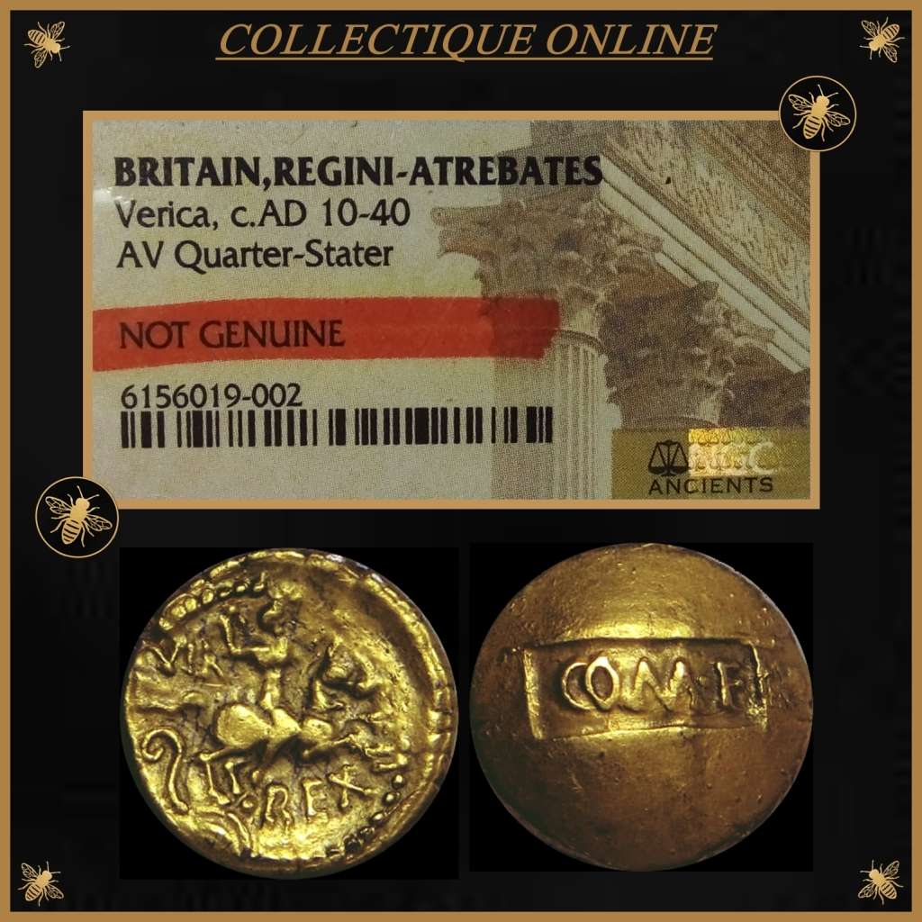 Verica, c.AD 10-40 BRITAIN,REGINI-ATREBATES AV Quarter-Stater (NGC ANCIENT-NOT GENUINE)