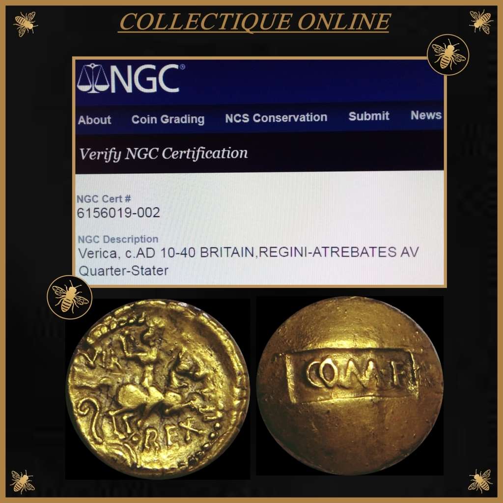 Verica, c.AD 10-40 BRITAIN,REGINI-ATREBATES AV Quarter-Stater (NGC ANCIENT-NOT GENUINE)