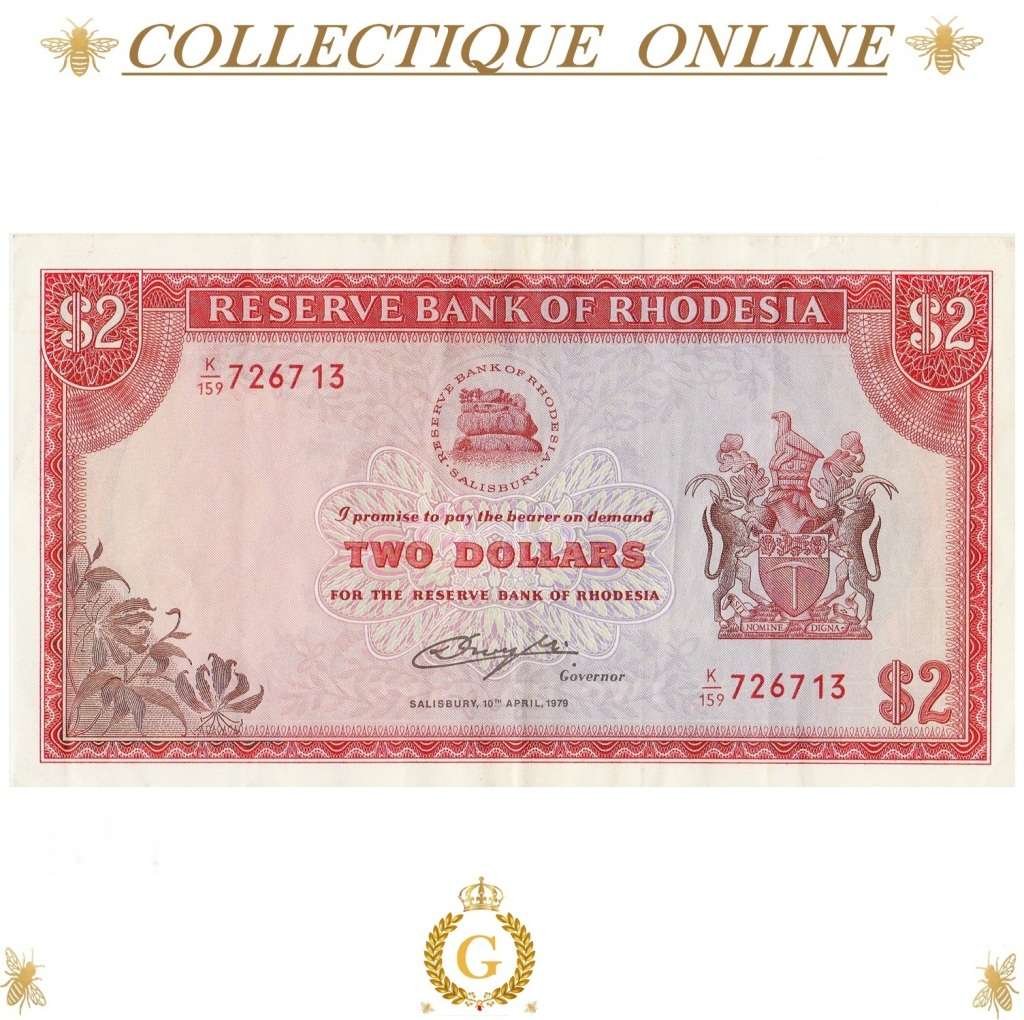 Reserve Bank of Rhodesia : TWO DOLLARS : DATE : SALISBURY, 10TH APRIL, 1979. As Per Scann.