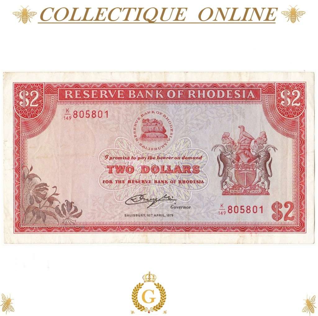 Reserve Bank of Rhodesia : TWO DOLLARS : DATE : SALISBURY, 10TH APRIL, 1979. As Per Scann.