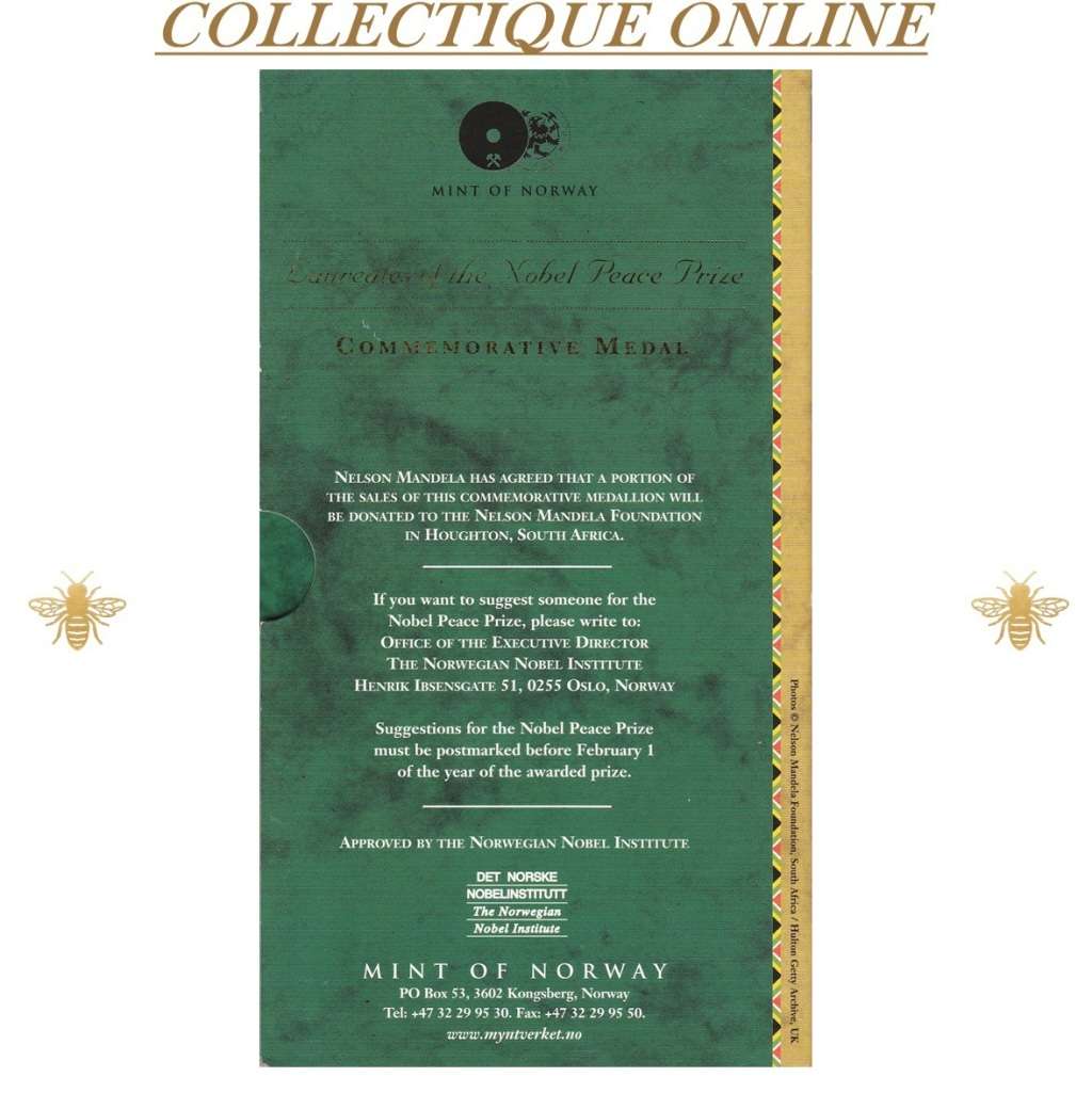 1 TROY OUNCE (STG) Silver Medallion : LAUREATES OF THE NOBEL PEACE PRIZE. DESCRIP. BELOW.