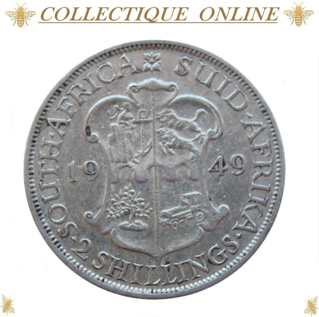 1949 : UNION of S. A. : TWO SHILLINGS :  RARE IN HIGH GRADE TO FIND :  Low Minted 203.933