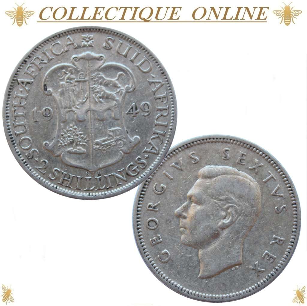 1949 : UNION of S. A. : TWO SHILLINGS :  RARE IN HIGH GRADE TO FIND :  Low Minted 203.933